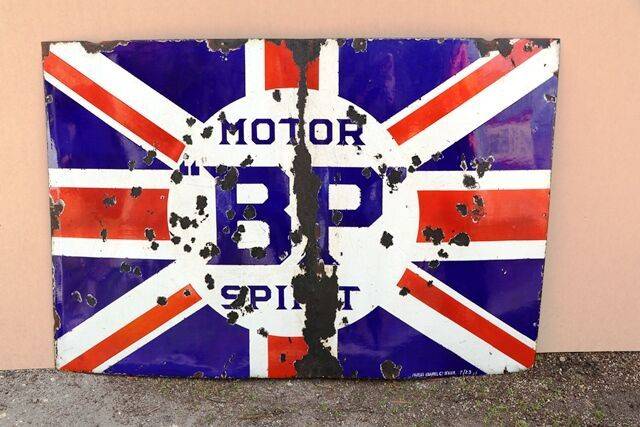 Early BP Union Jack Motor Spirit Enamel Sign. # | XXXX Antique Complex