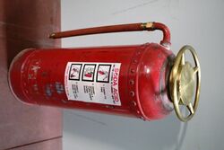 Vintage Pyrene Painted Metal & Brass Fire Extinguisher.