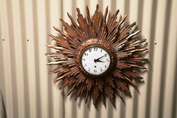 Vintage Giltwood Hand Carved Sunburst Wall Clock. #