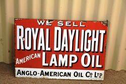 Antique Royal Daylight Lamp Oil Post Mount Enamel Sign 