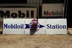 Rare 3 Piece Mobiloil Tecalemit Service Enamel Sign 