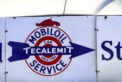 Rare 3 Piece Mobiloil Tecalemit Service Enamel Sign 