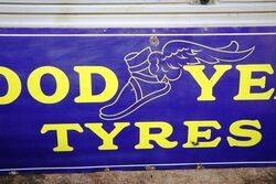 Large and Early Vintage Good Year Tyres Enamel Sign 