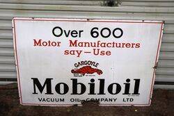 Early Vintage Gargoyle Mobiloil Over 600 Enamel Sign 