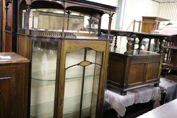 Antique Match Pair of Mahogany Inlaid Display Cabinets 