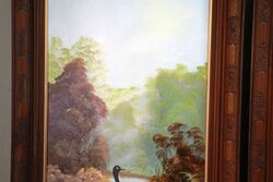 Framed Pair of 1920and39s Signed Oil Paintings River Swans 