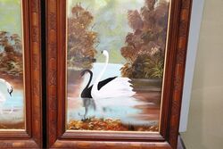 Framed Pair of 1920and39s Signed Oil Paintings River Swans 