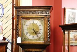 Early C20th Oak Long Case Clock Brass Square Dial 