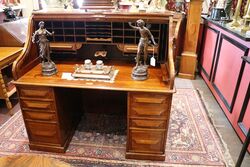 Early C20th Oak Tambour Roll Top Desk 