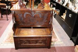 Early C20th English Oak 2 Seater Monks Bench  