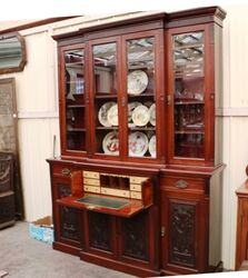 Antique Mahogany Breakfront 4 Door Secretaire Bookcase