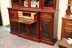 Antique Mahogany Breakfront 4 Door Secretaire Bookcase