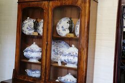 Antique Victorian Walnut 2 Door Round Cornered Bookcase 