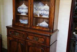 Antique Victorian Walnut 2 Door Round Cornered Bookcase 