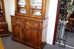 Antique Victorian Walnut 2 Door Round Cornered Bookcase 