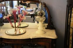 Antique Victorian Small Walnut Marble Top Mirror Back Credenza