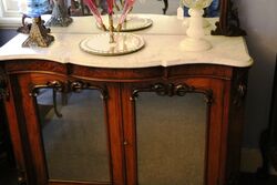 Antique Victorian Small Walnut Marble Top Mirror Back Credenza