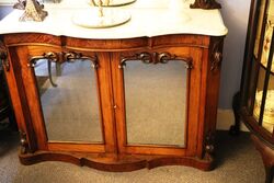 Antique Victorian Small Walnut Marble Top Mirror Back Credenza