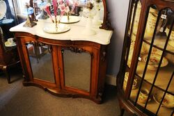 Antique Victorian Small Walnut Marble Top Mirror Back Credenza