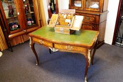 Antique Marquetery Inlaid 2 Drawer Bureau Plat with Leather Insert. #