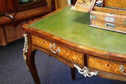 Antique Marquetery Inlaid 2 Drawer Bureau Plat with Leather Insert 