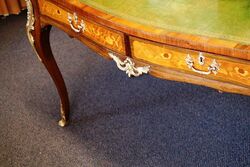 Antique Marquetery Inlaid 2 Drawer Bureau Plat with Leather Insert 