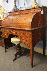 C19th Decorated Satinwood Clyinder  Desk Of Museum Quality  