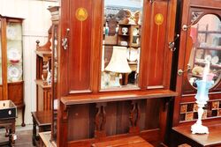 Antique English Art Nouveau Inlaid Walnut Hallstand 