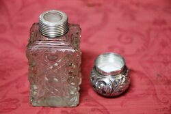 Antique Birmingham Silver Top Hob Nail Glass Scent Bottle