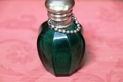 Antique Small Green Glass Scent Bottle Plated Top 