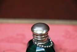 Antique Small Green Glass Scent Bottle Plated Top 