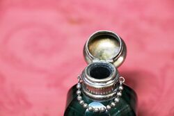 Antique Small Green Glass Scent Bottle Plated Top 