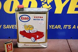 Classic Esso Extra Motor Oil Tin. Pictorial Oil Drip Figures.