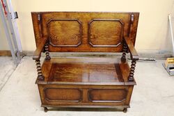 Early C20th English Oak Monks Bench 