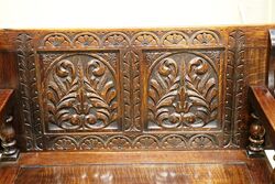 Large Early C20th English Carved Monks Bench 