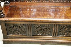 Large Early C20th English Carved Monks Bench 