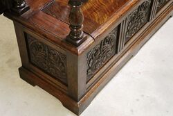 Large Early C20th English Carved Monks Bench 