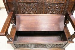 Large Early C20th English Carved Monks Bench 