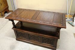 Large Early C20th English Carved Monks Bench 