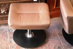 Retro Brown Leather Arm Chair with Matching Stool 