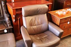 Retro Brown Leather Arm Chair with Matching Stool 