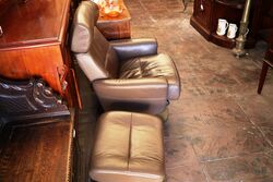 Retro Brown Leather Arm Chair with Matching Stool 