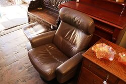 Retro Brown Leather Arm Chair with Matching Stool 