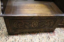 Small Antique English Carved Oak Monks Bench 