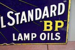 Vintage BP White May Lamp Oils Double Sided Enamel Sign 