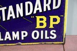 Vintage BP White May Lamp Oils Double Sided Enamel Sign 